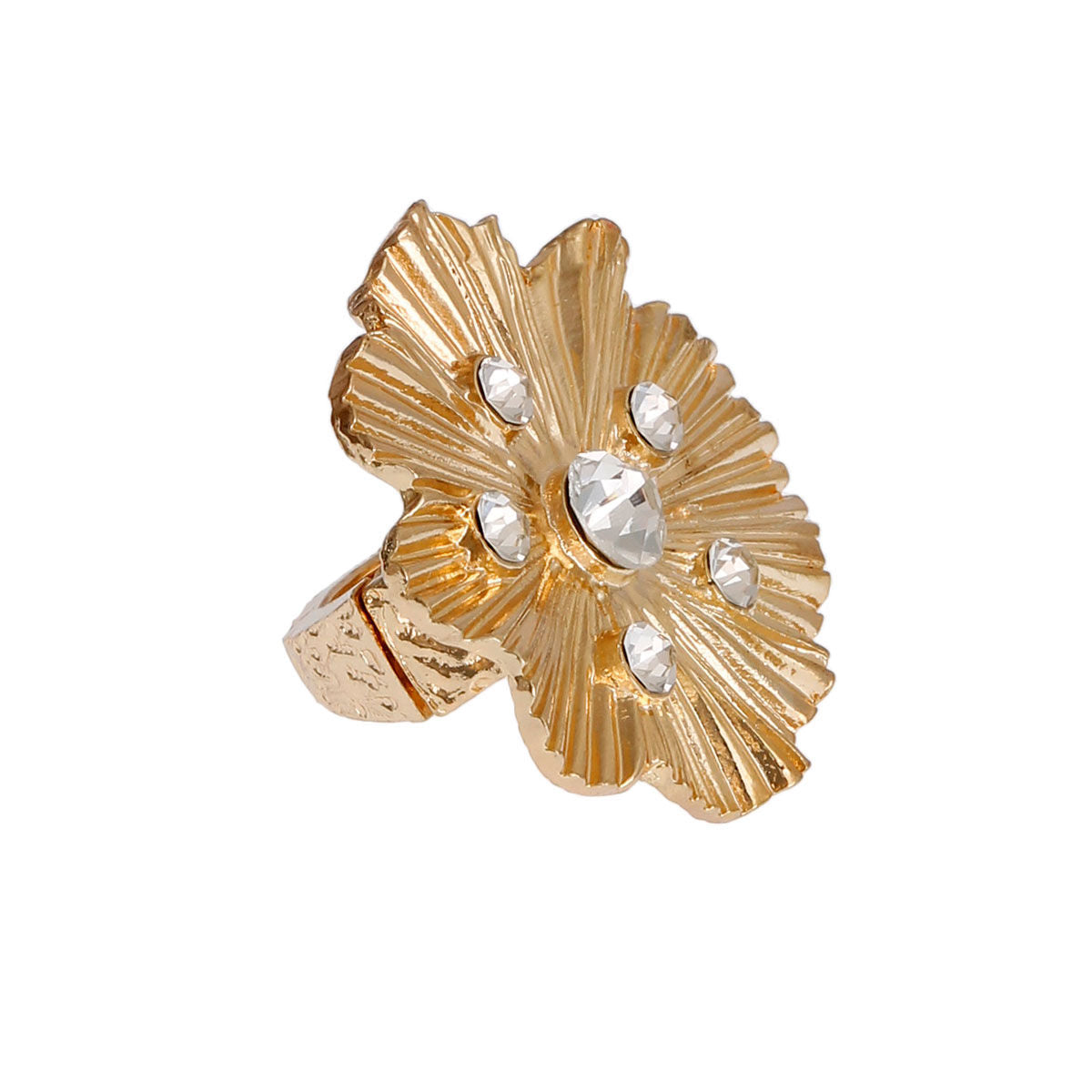 Statement Gold Pleated Wavy Stone Ring Stylish Fashion Jewelry Accessory