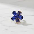 Statement Cocktail Ring Blue Teardrop Crystal Flower Design