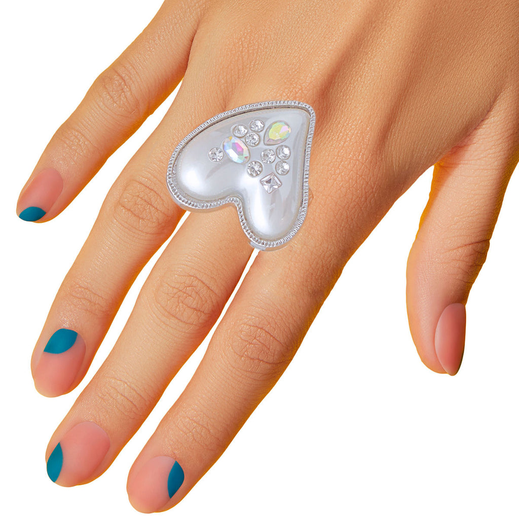 Statement Silver Pearl Heart Ring Stylish Jewelry Accessory
