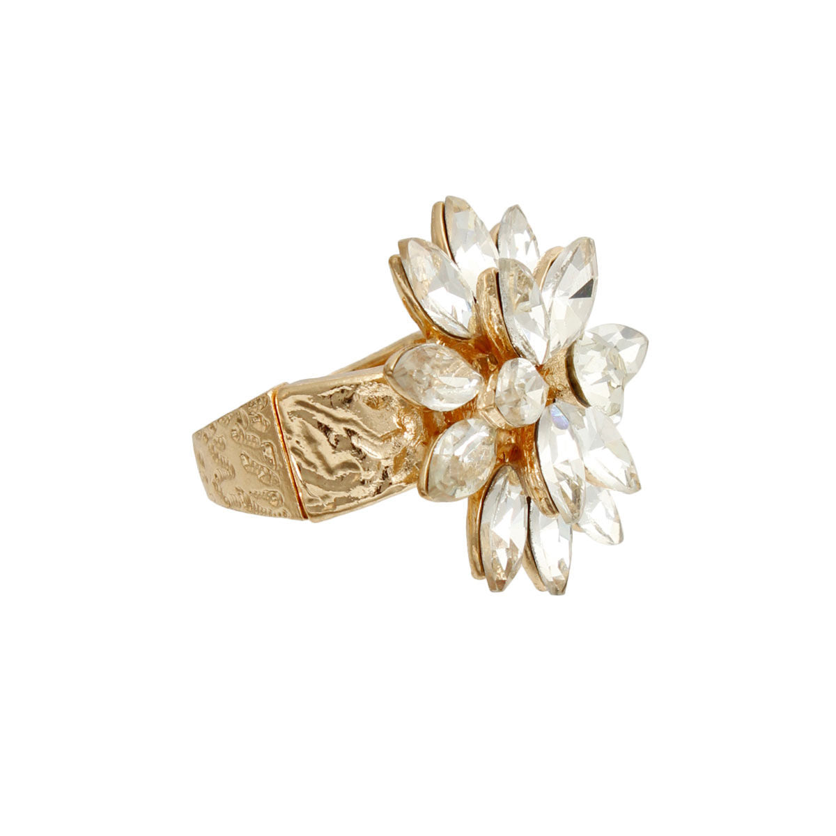 Statement Gold Stacked Marquise Flower Ring Stylish Chic Jewelry