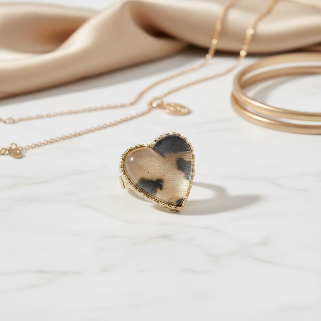 Statement Cocktail Ring Chunky Heart Leopard Print Stretch