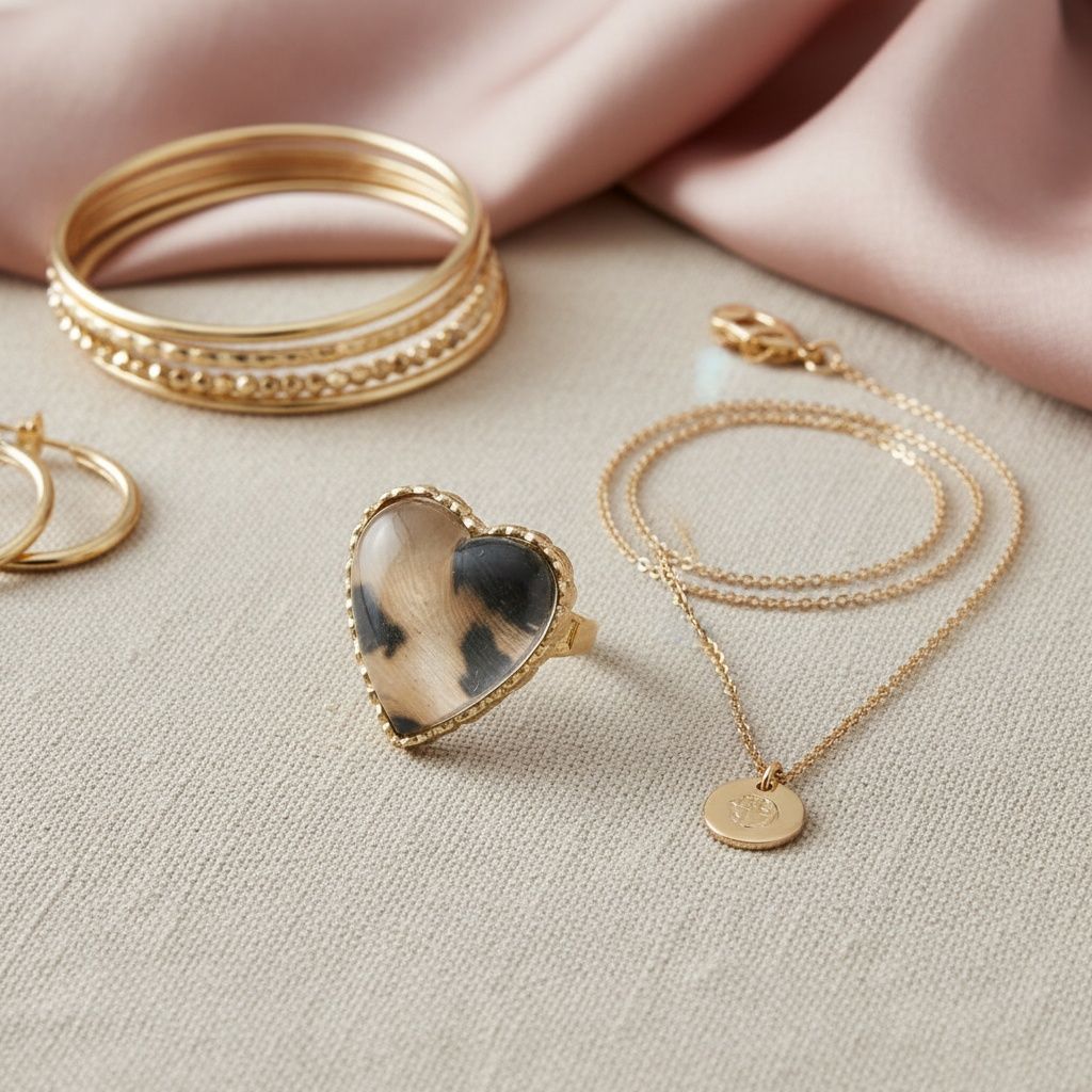 Statement Cocktail Ring Chunky Heart Leopard Print Stretch