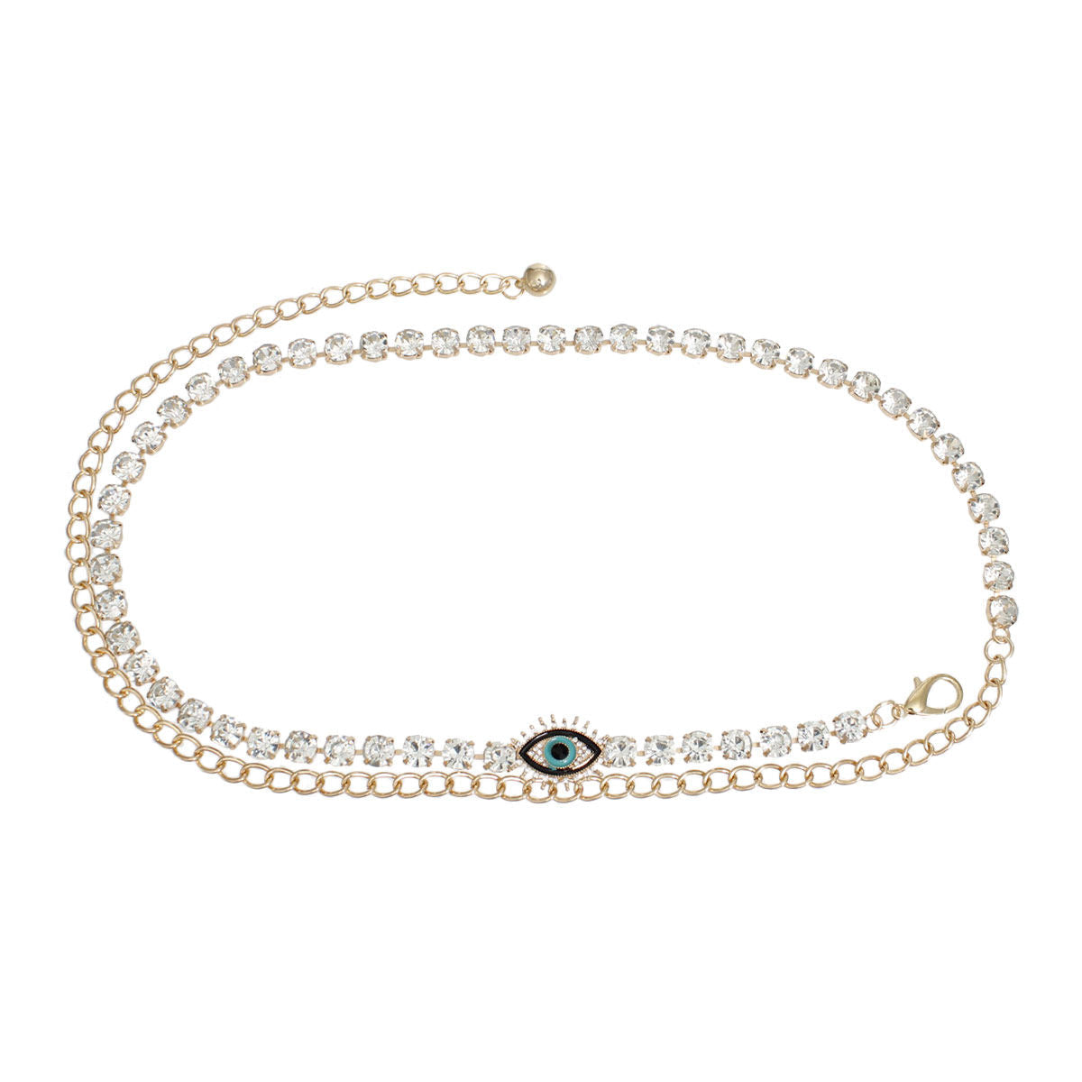 Women’s Rhinestone Gold Evil Eye Chain Belt Stylish Statement Accessory