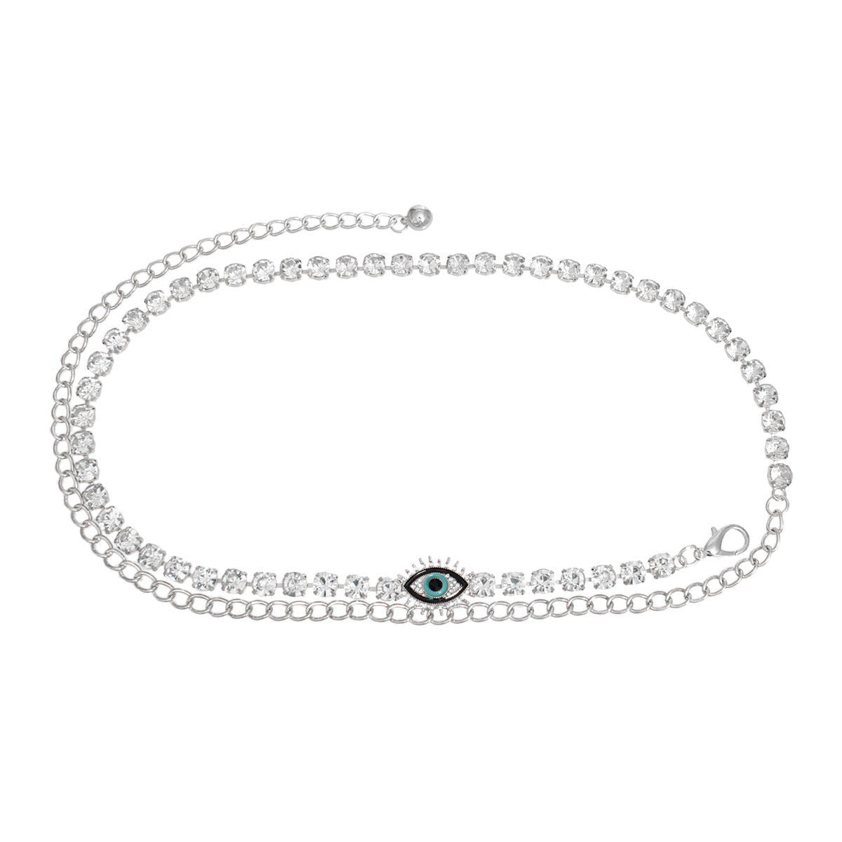Women’s Rhinestone Belt Silver Evil Eye Chain Stylish Statement Accessory