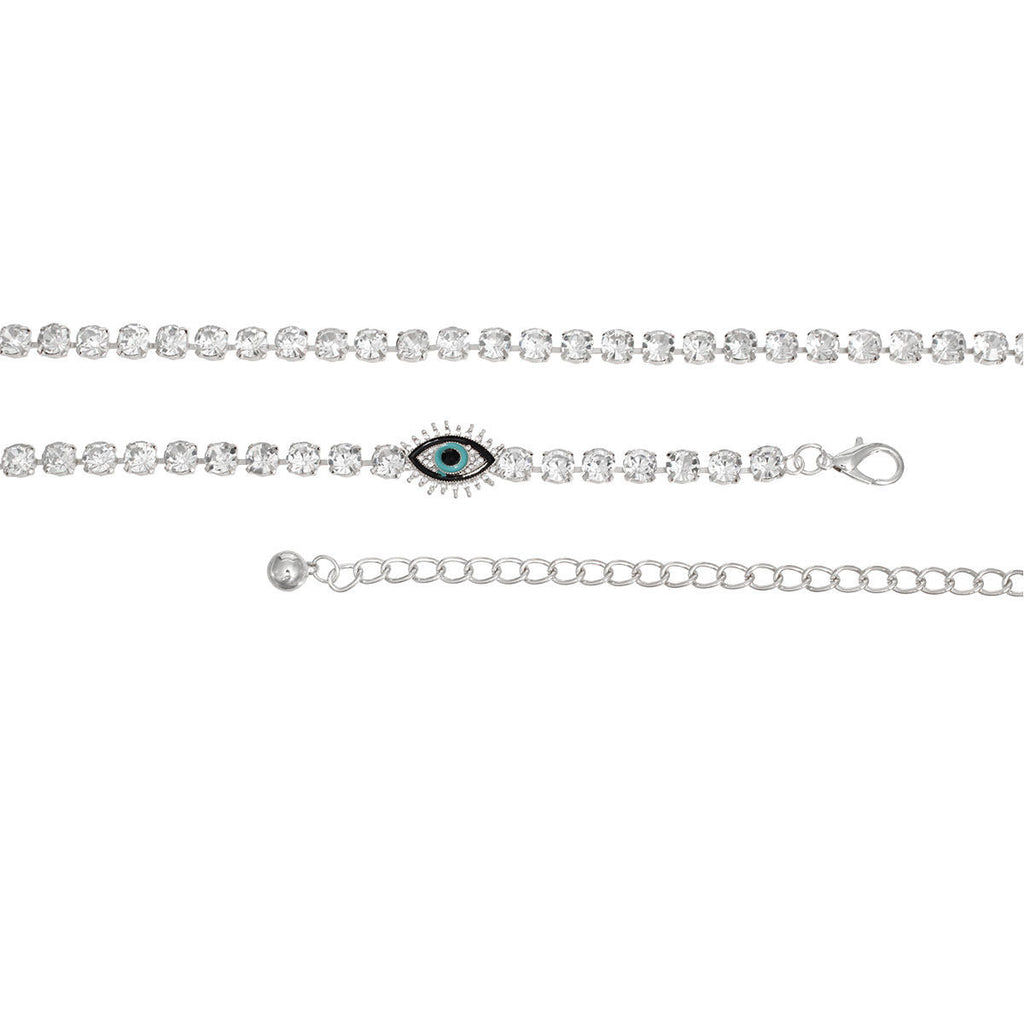 Women’s Rhinestone Belt Silver Evil Eye Chain Stylish Statement Accessory