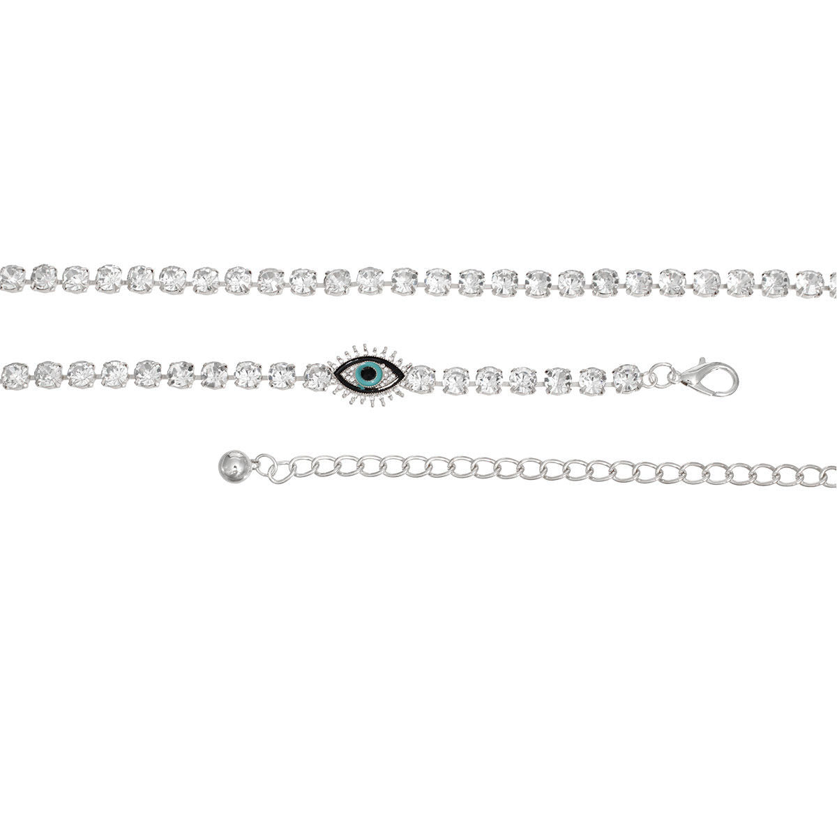 Women’s Rhinestone Belt Silver Evil Eye Chain Stylish Statement Accessory
