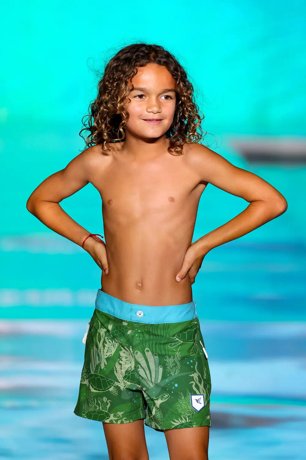 Kids Tropical Green Swim Trunks