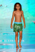 Kids Tropical Green Swim Trunks
