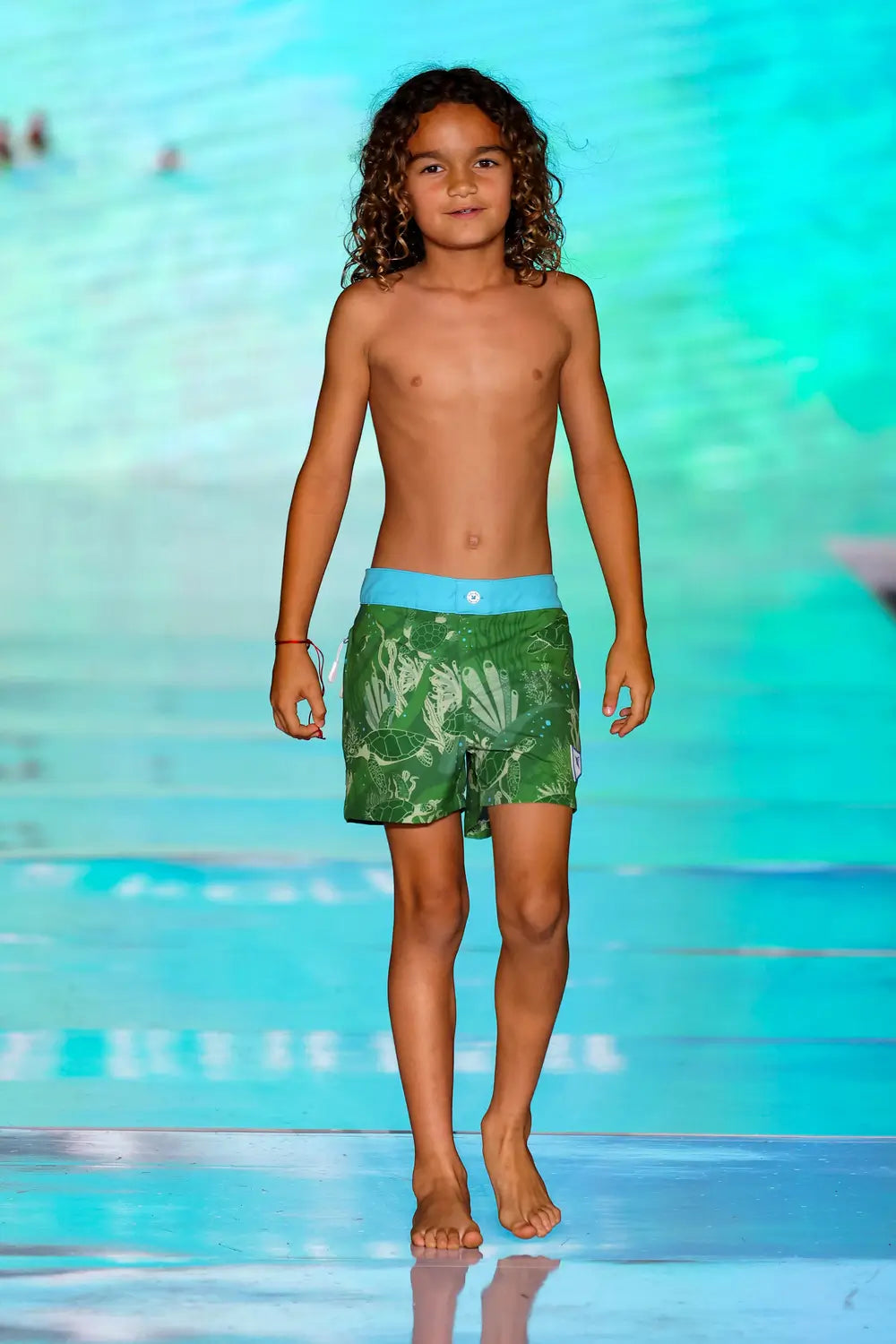 Kids Tropical Green Swim Trunks