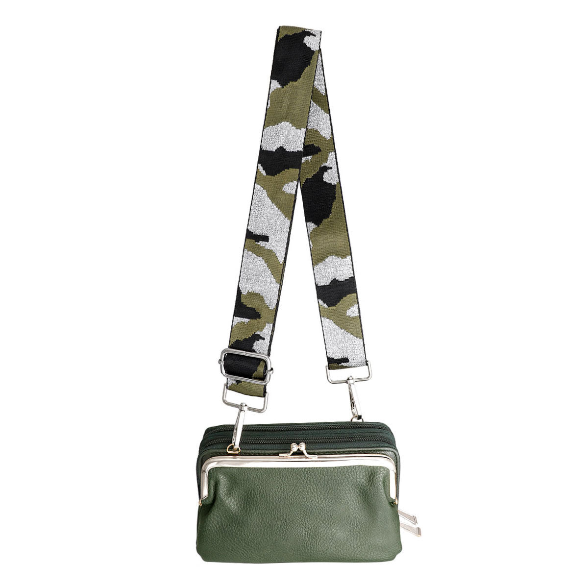 Bag Strap Green Camo Stylish Silver Accent Accessory
