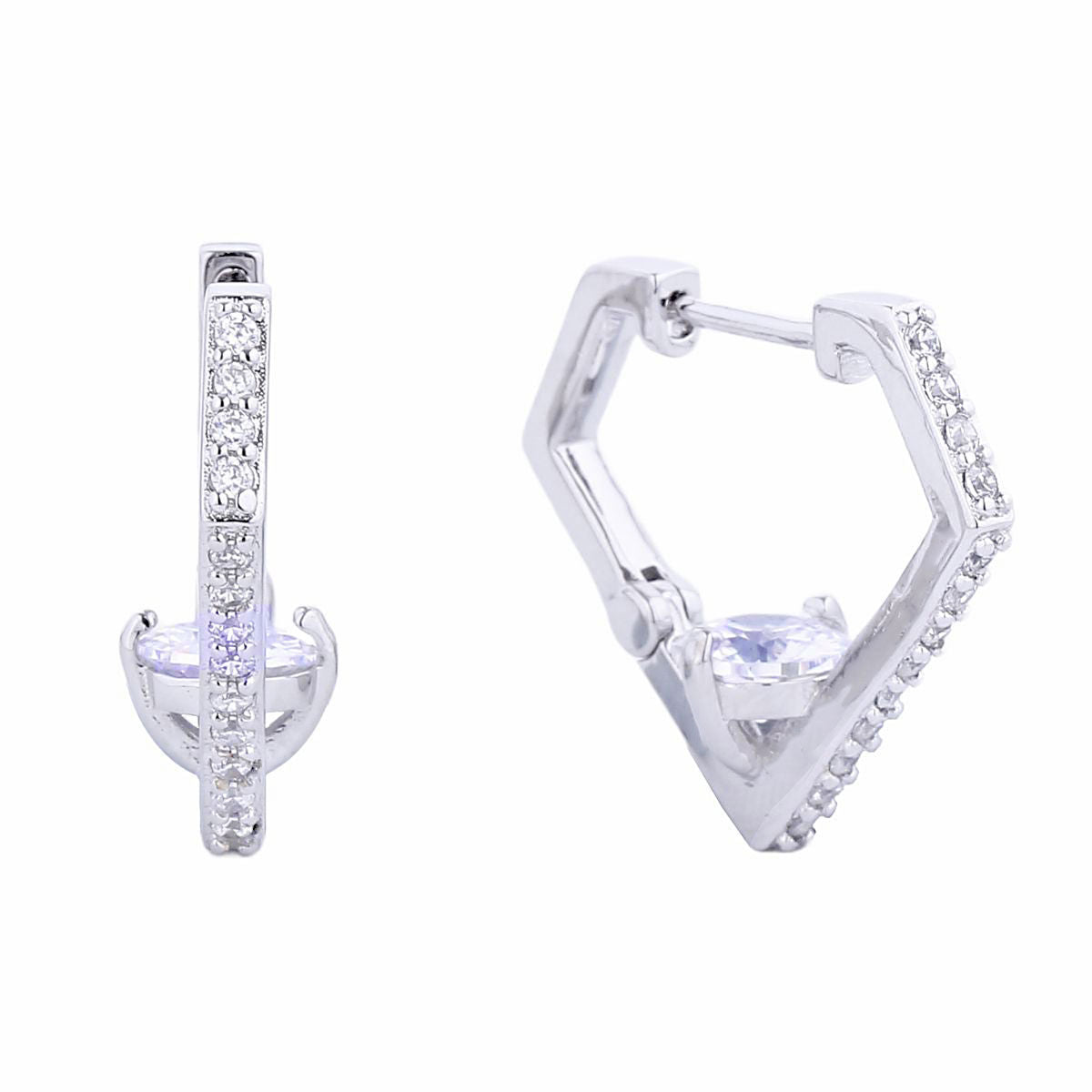 Huggie Hoop Earrings 14K White Gold with CZ Diamond – Stylish Elegant Jewelry