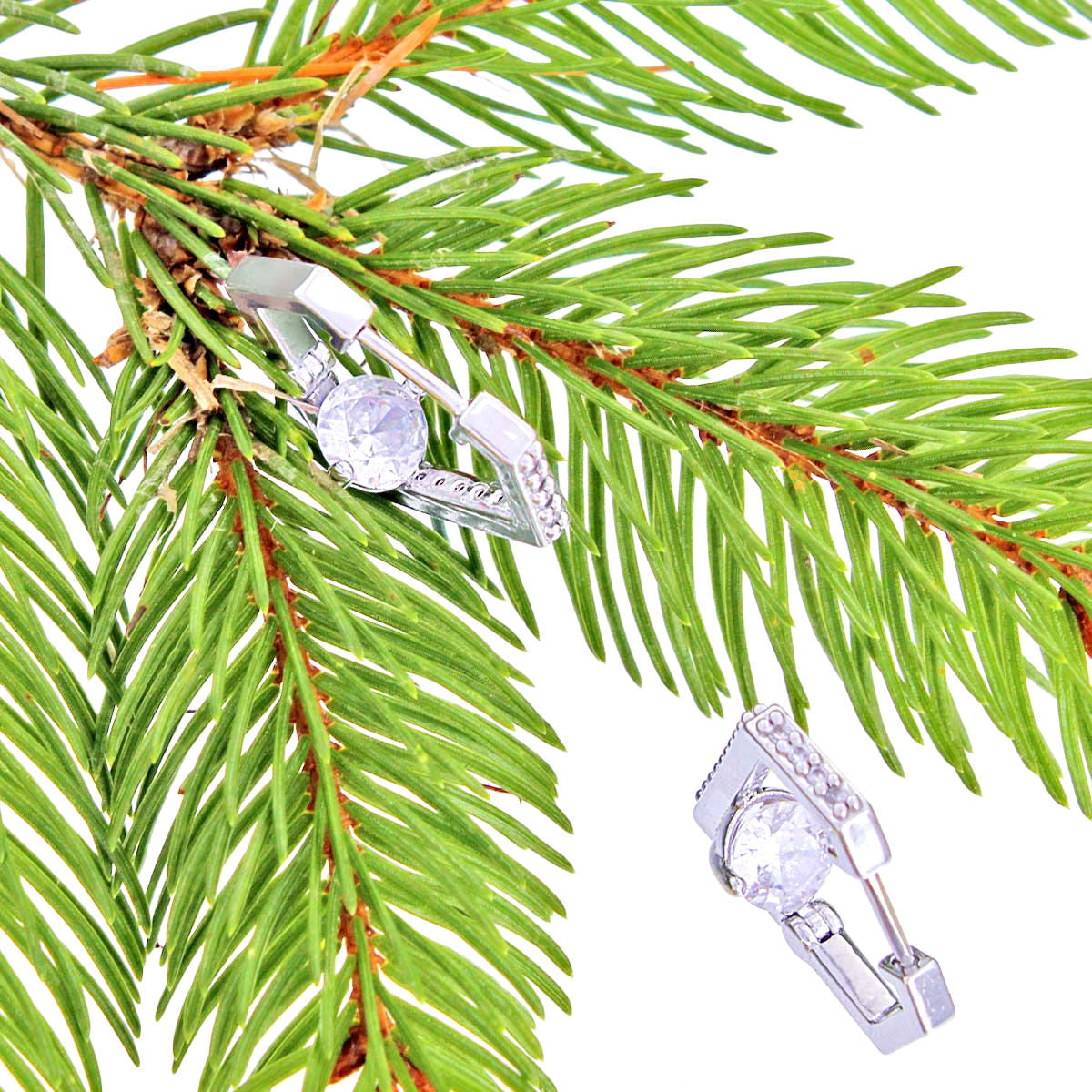 Huggie Hoop Earrings 14K White Gold with CZ Diamond – Stylish Elegant Jewelry