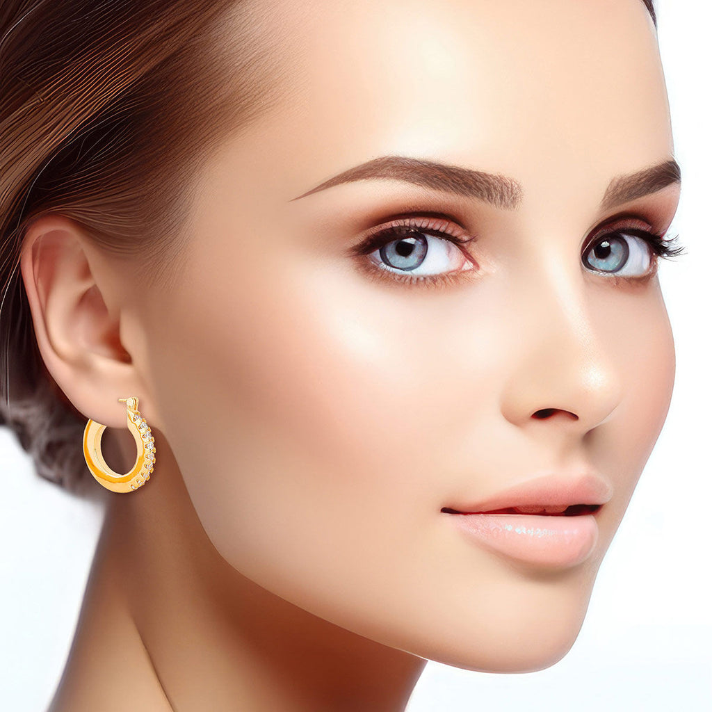CZ Pave 14K Gold Pin Catch Hoop Earrings – Stylish Fashion Jewelry