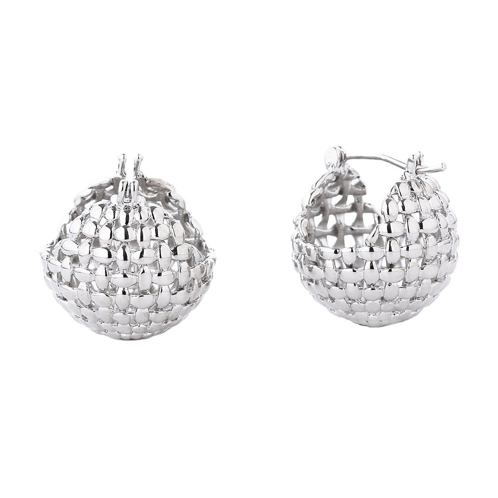 Small White Gold Hoop Basket Earrings for Women – Stylish Chic Jewelry