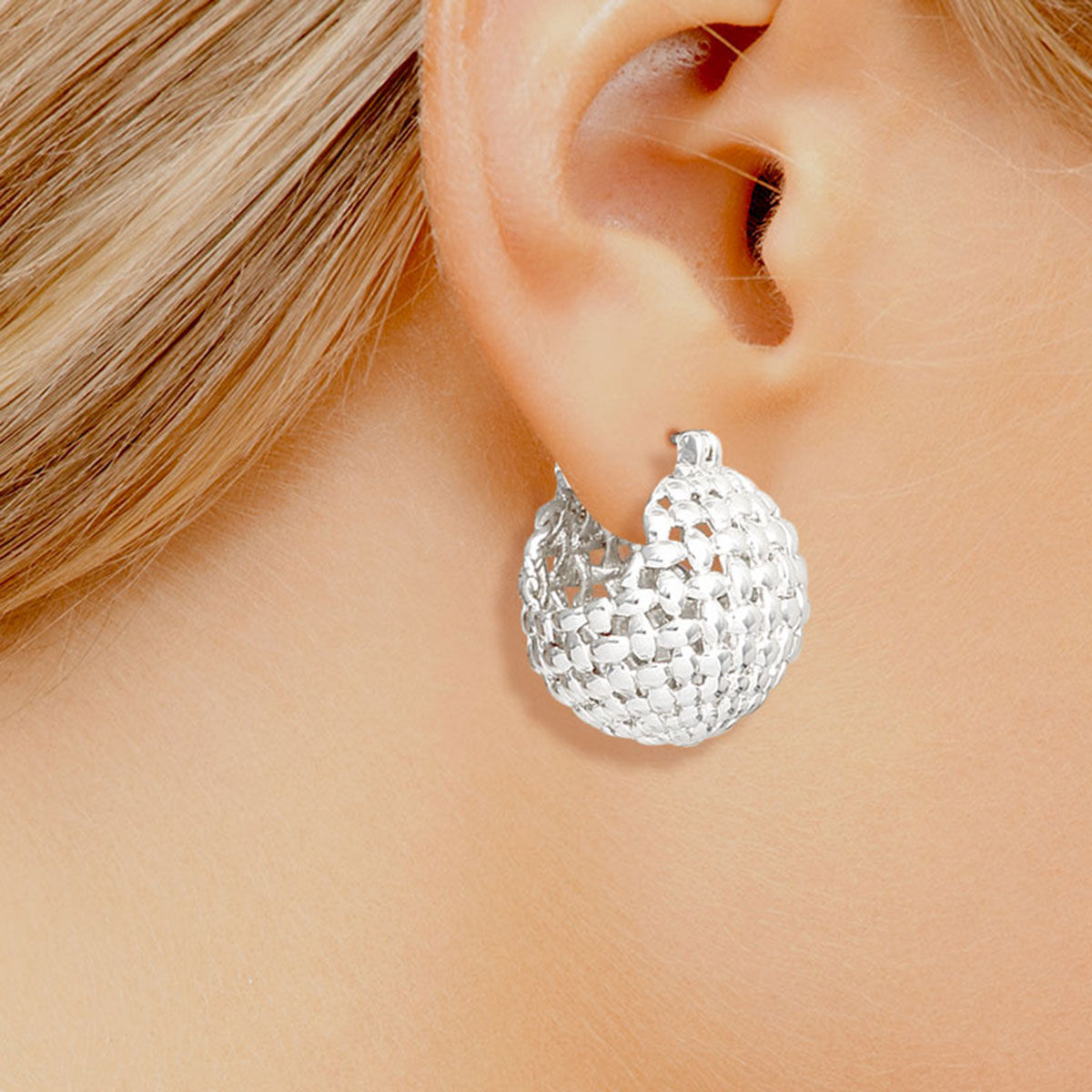 Small White Gold Hoop Basket Earrings for Women – Stylish Chic Jewelry