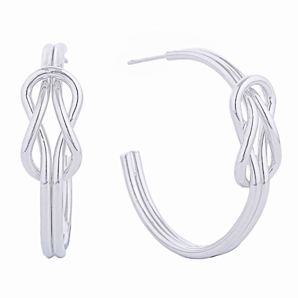 Hoop Earrings 14K White Gold Infinity Knot Stylish Post Hoops