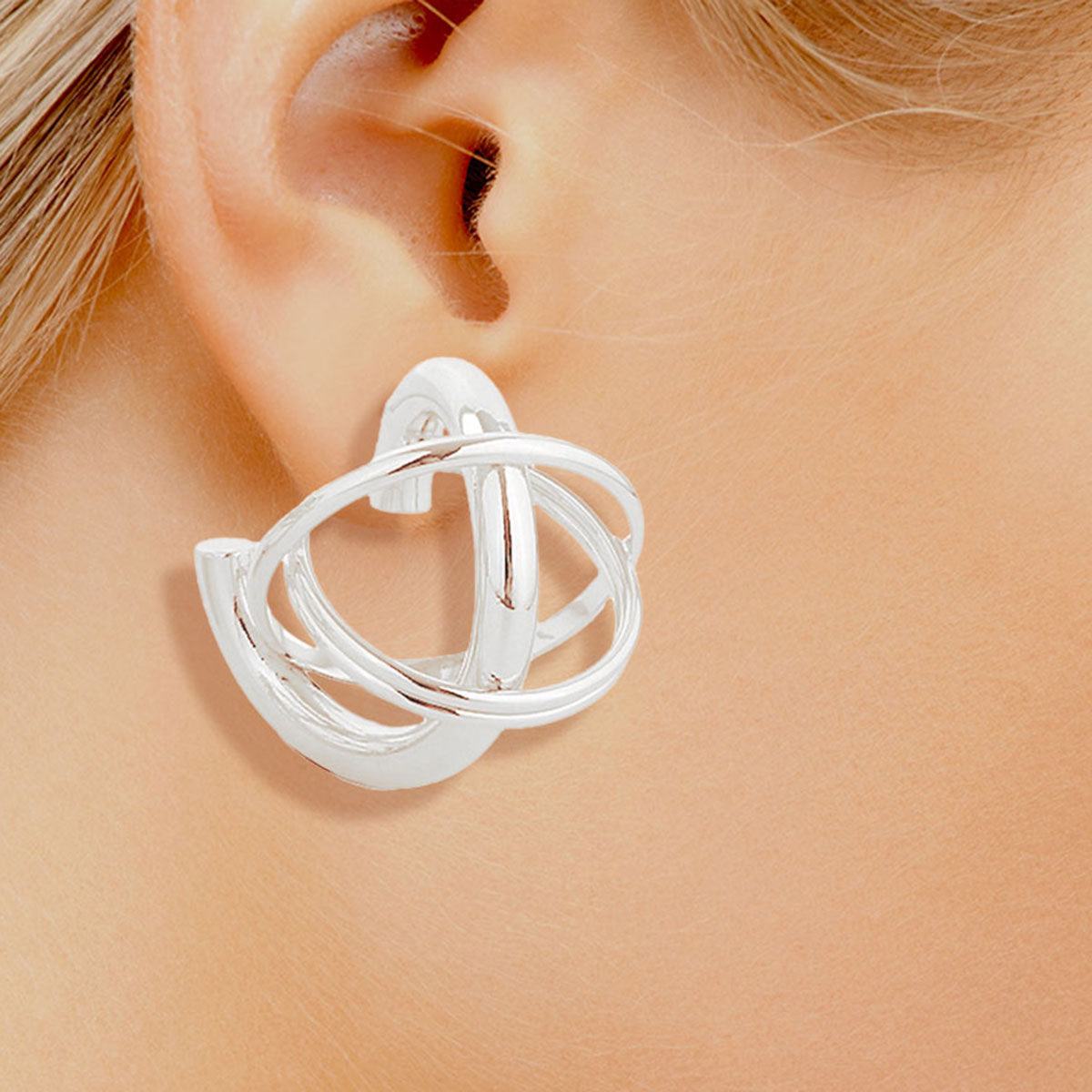 Small White Gold Stud Gyro Ball Earrings for Women – Stylish Fashion Jewelry