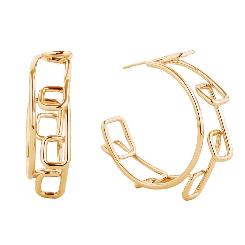 Medium Geo Wire Hoop Earrings 14K Gold Stylish Women’s Jewelry