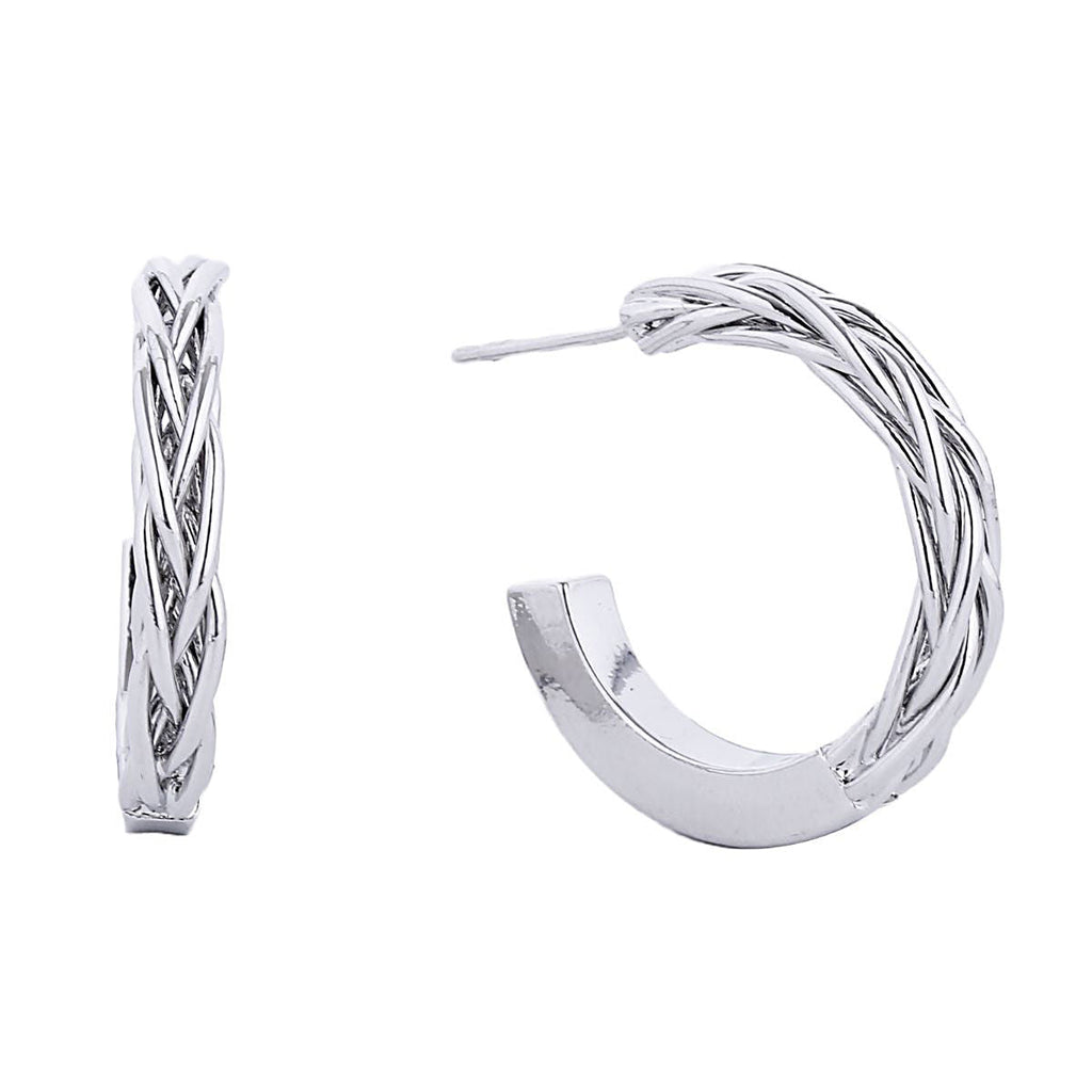 Hoop Earrings 14K White Gold Braided Post Stylish Chic Jewelry