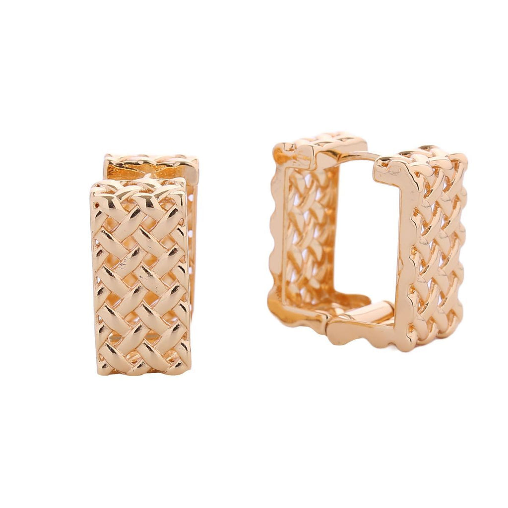 Huggie Hoops 14K Gold Rattan Square Stylish Earrings
