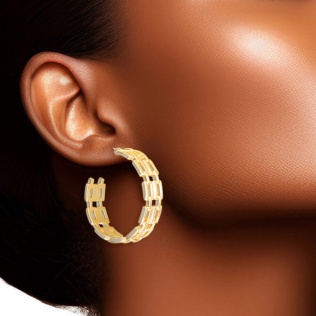 Small Hoop Earrings 14K Gold Chain Link Stylish Women’s Jewelry