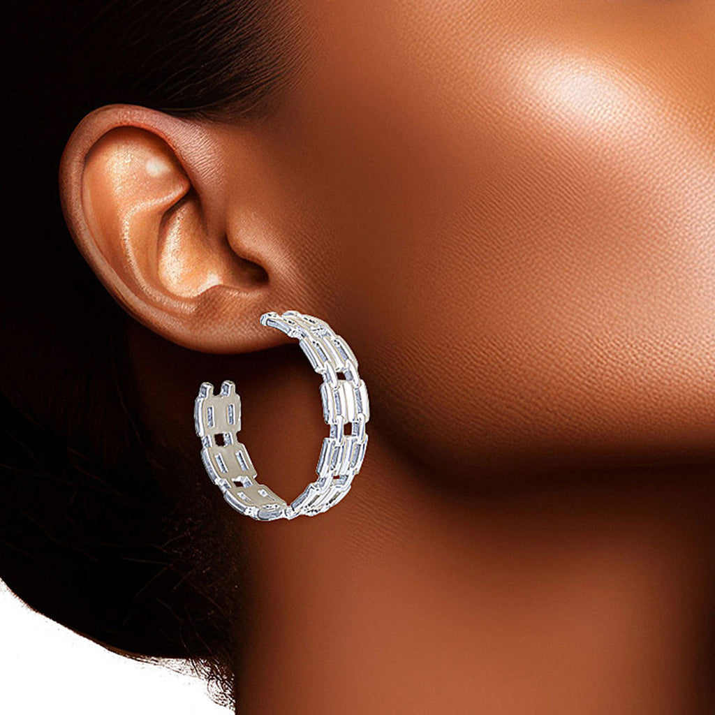 Small White Gold Hoop Chain Link Earrings for Women – Stylish Chic Jewelry