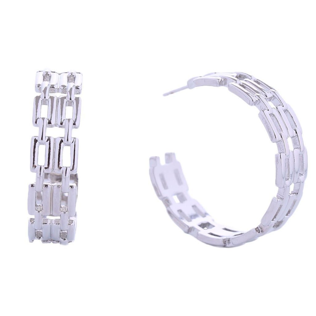 Small White Gold Hoop Chain Link Earrings for Women – Stylish Chic Jewelry