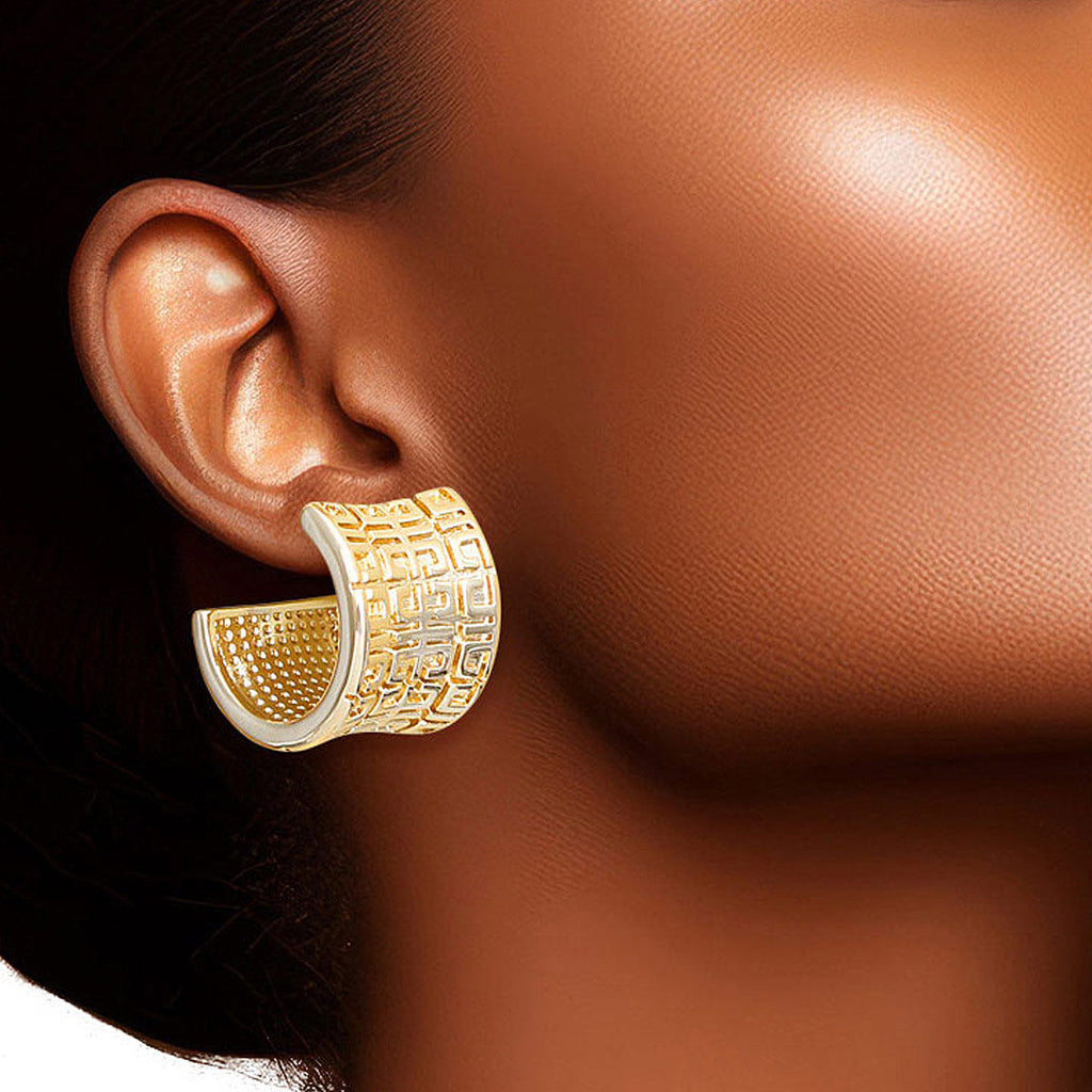 Small 14K Gold Greek Wide Hoop Earrings Stylish Women’s Jewelry
