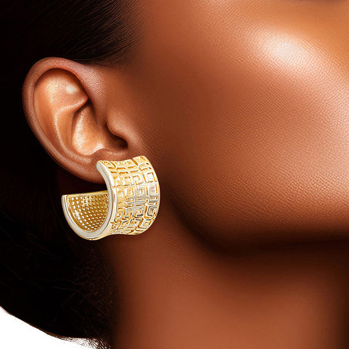Small 14K Gold Greek Wide Hoop Earrings Stylish Women’s Jewelry