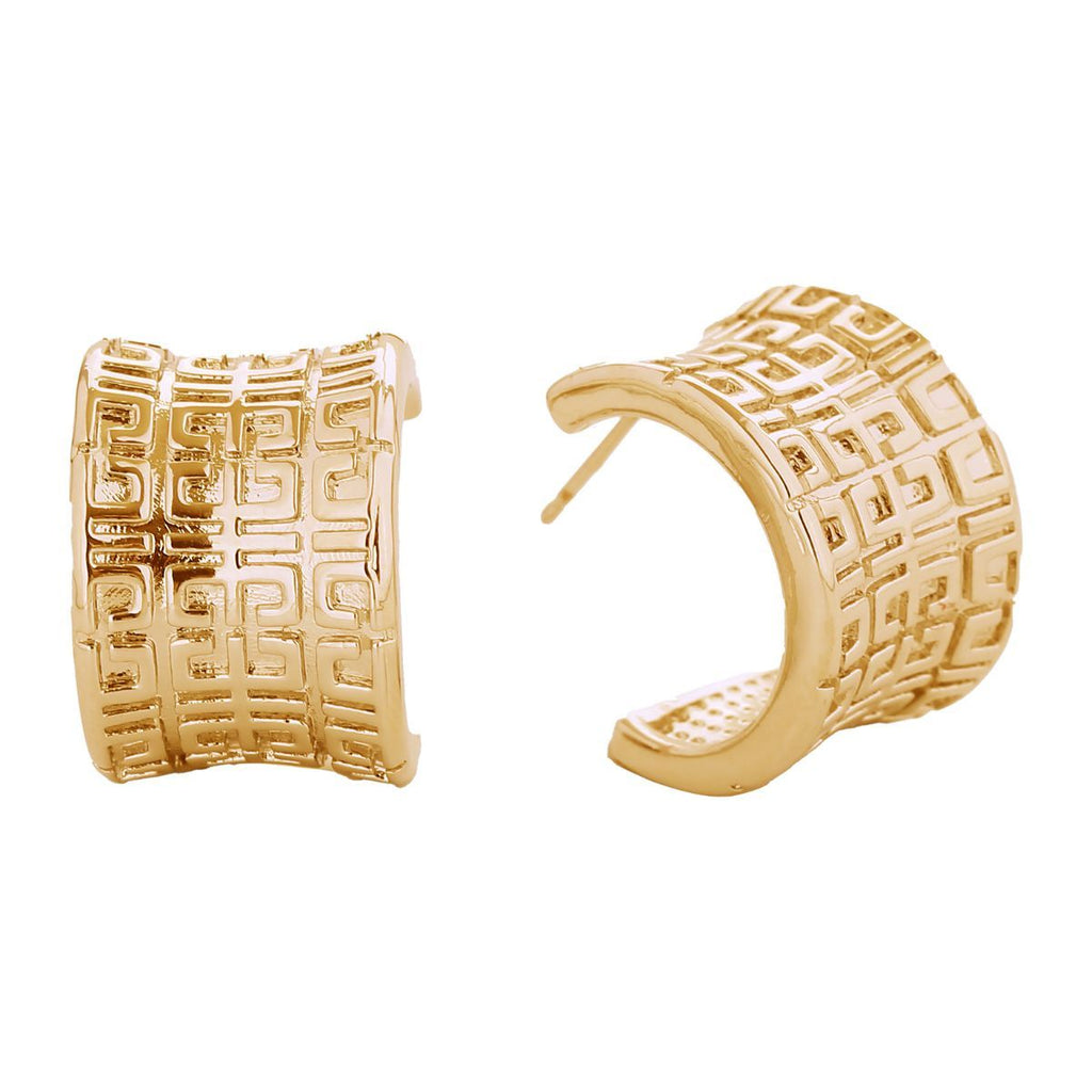 Small 14K Gold Greek Wide Hoop Earrings Stylish Women’s Jewelry