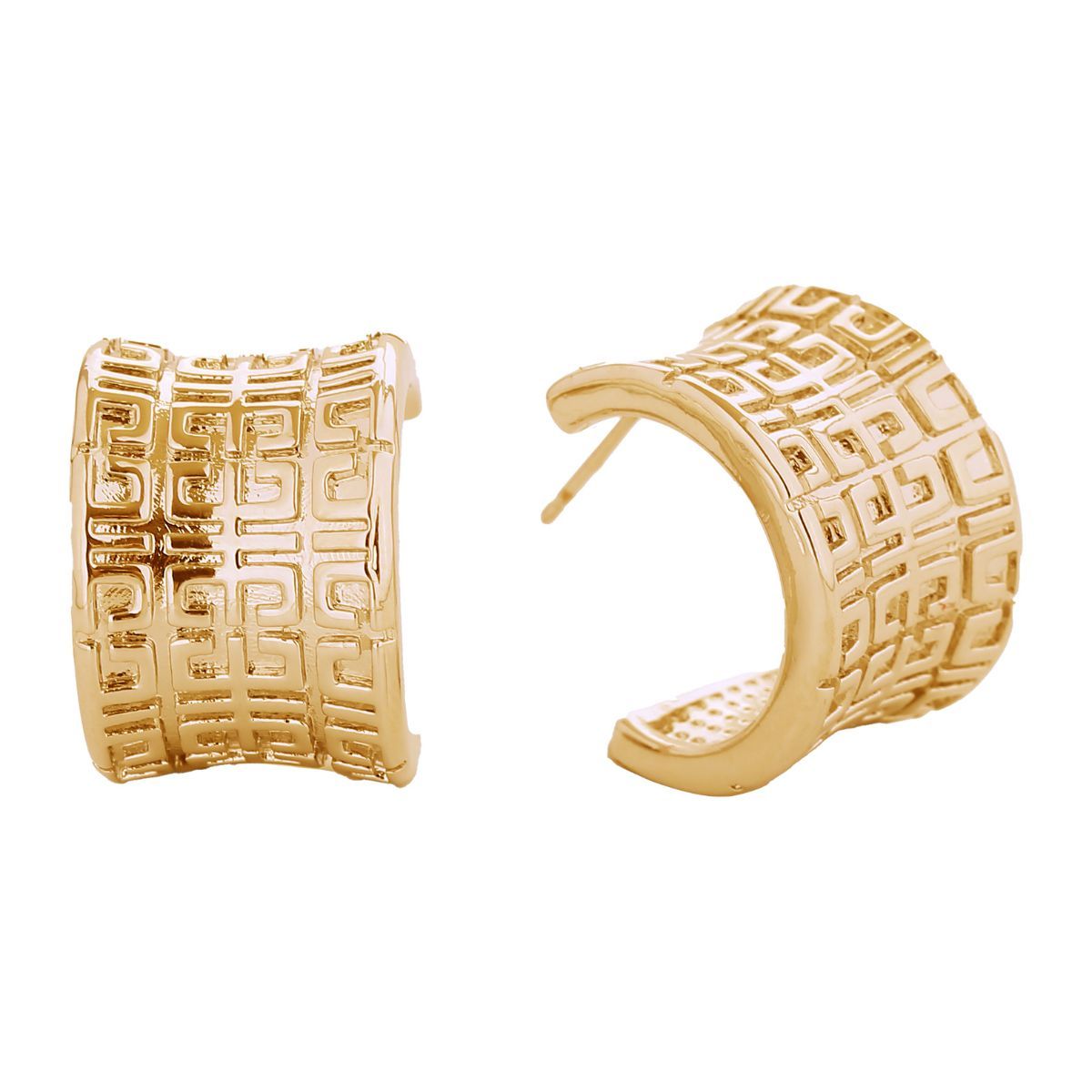 Small 14K Gold Greek Wide Hoop Earrings Stylish Women’s Jewelry