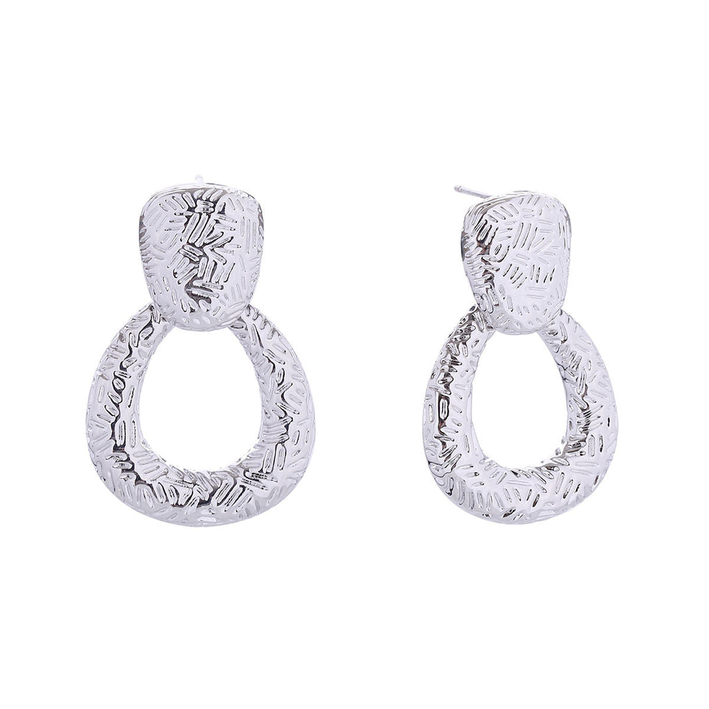 Small White Gold Dangle Drop Earrings for Women, Stylish Scratch Detail