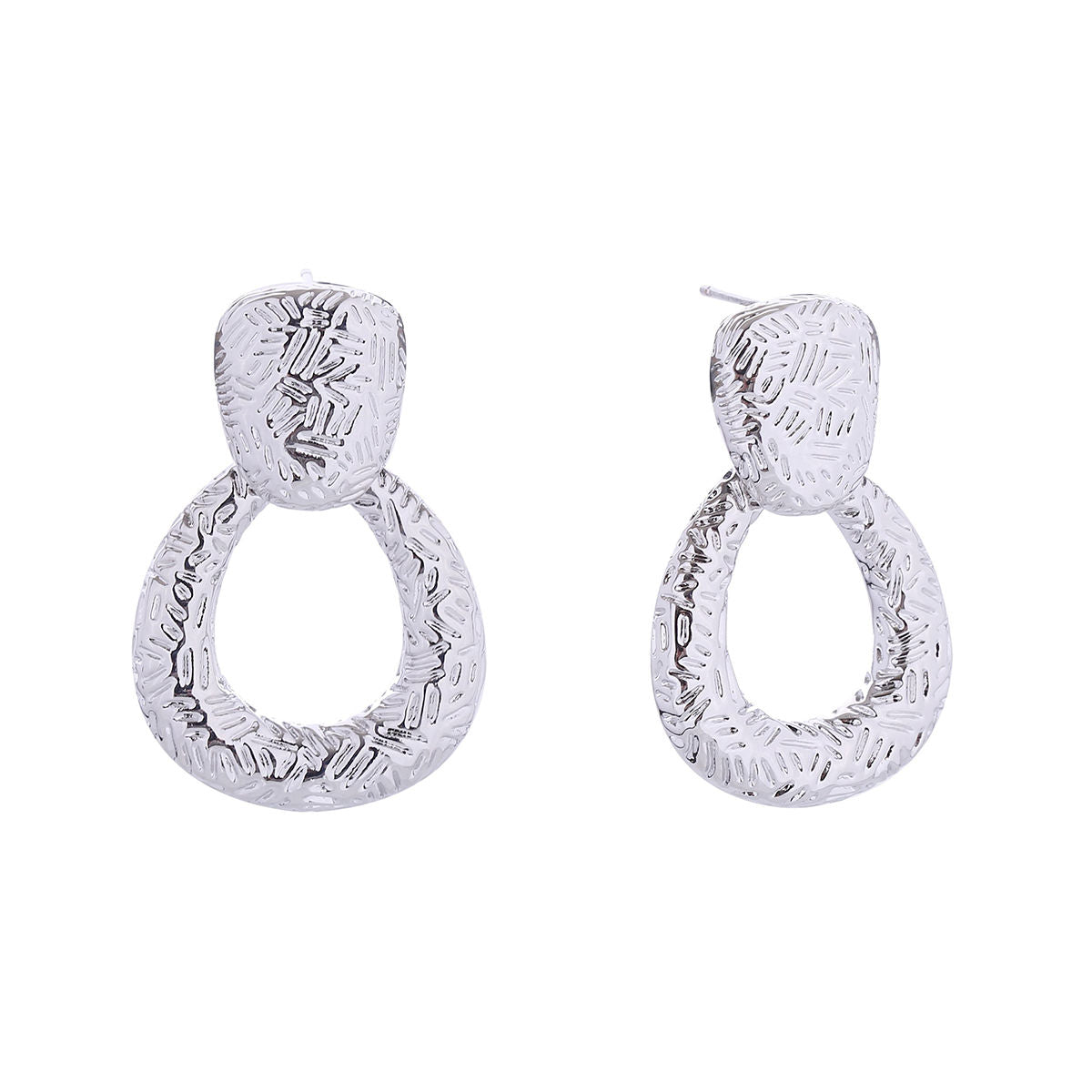 Small White Gold Dangle Drop Earrings for Women, Stylish Scratch Detail