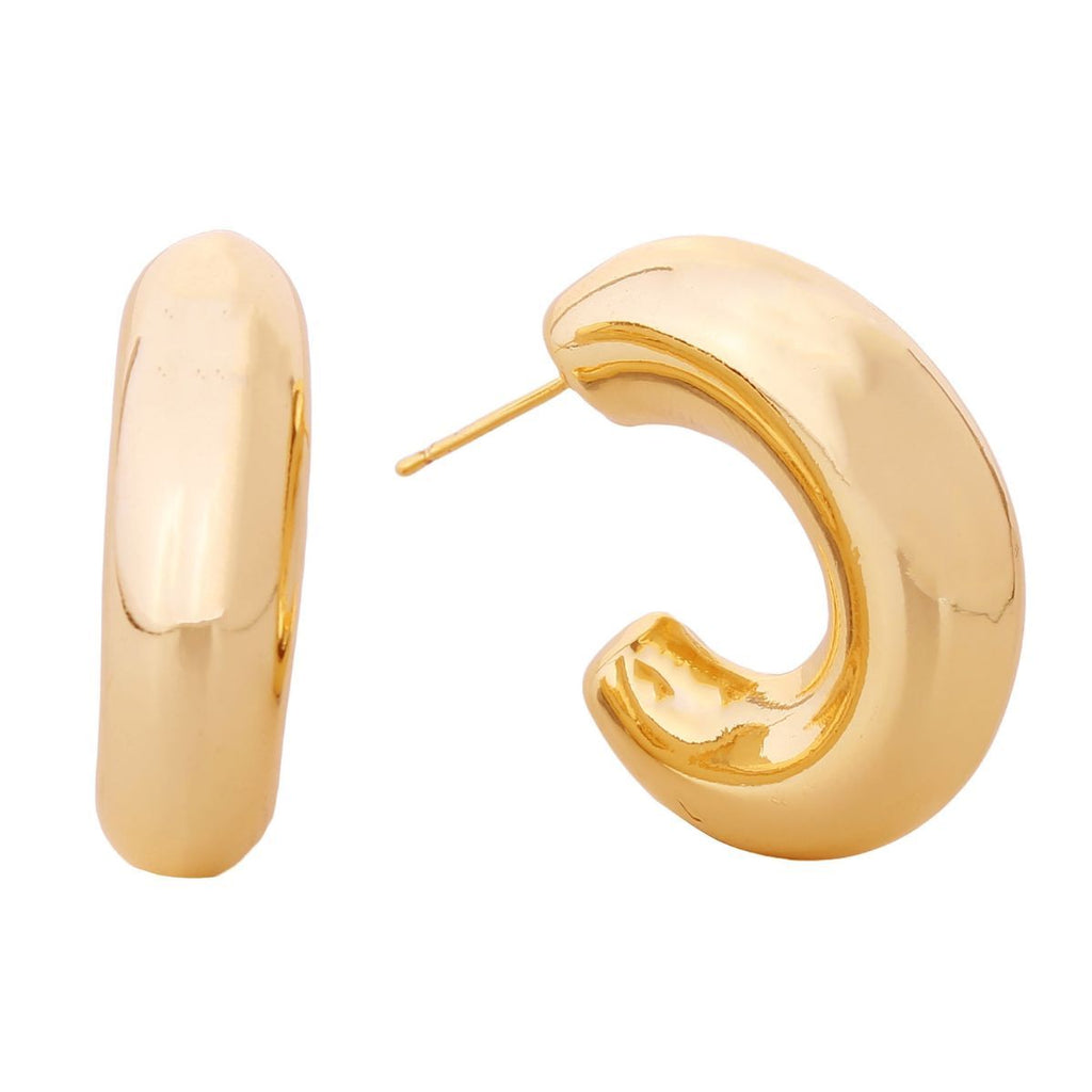 Hoop Earrings 14K Gold Puffy Post Stylish Chic Jewelry