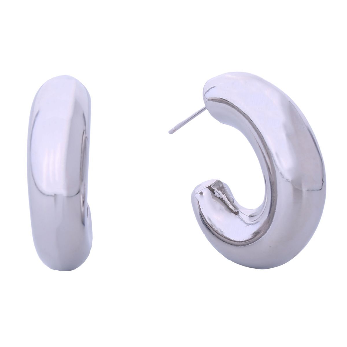 Hoop Earrings 14K White Gold Puffy Post Stylish Chic Jewelry