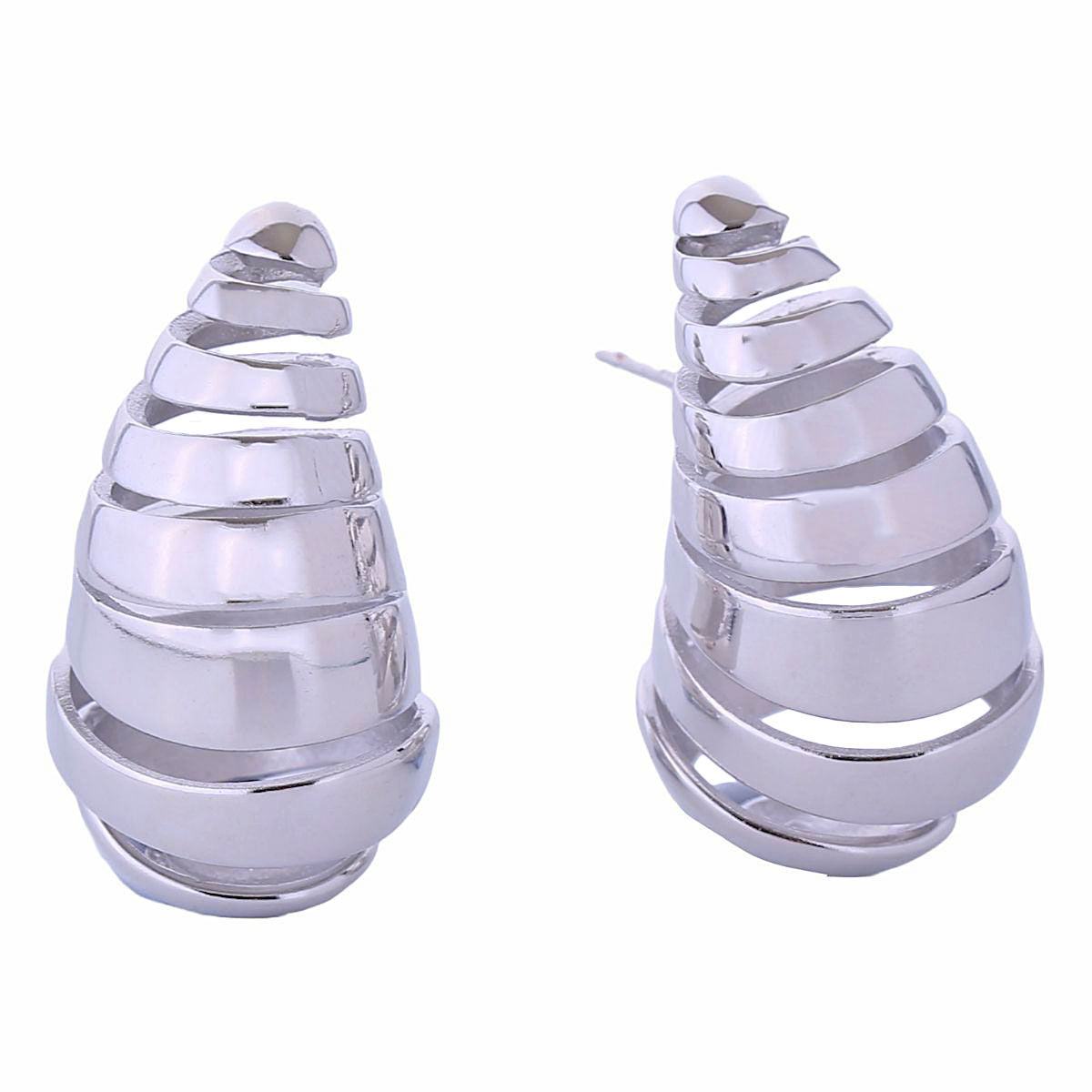 Spiral Stud Earrings 14K White Gold Stylish Elegant Jewelry