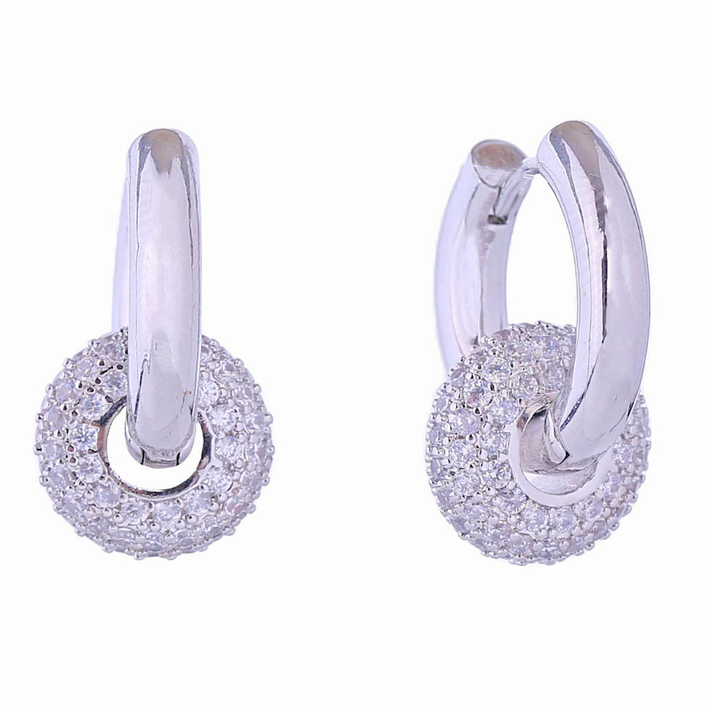 Pave 14K White Gold Huggie Hoop Earrings Stylish Chic Jewelry
