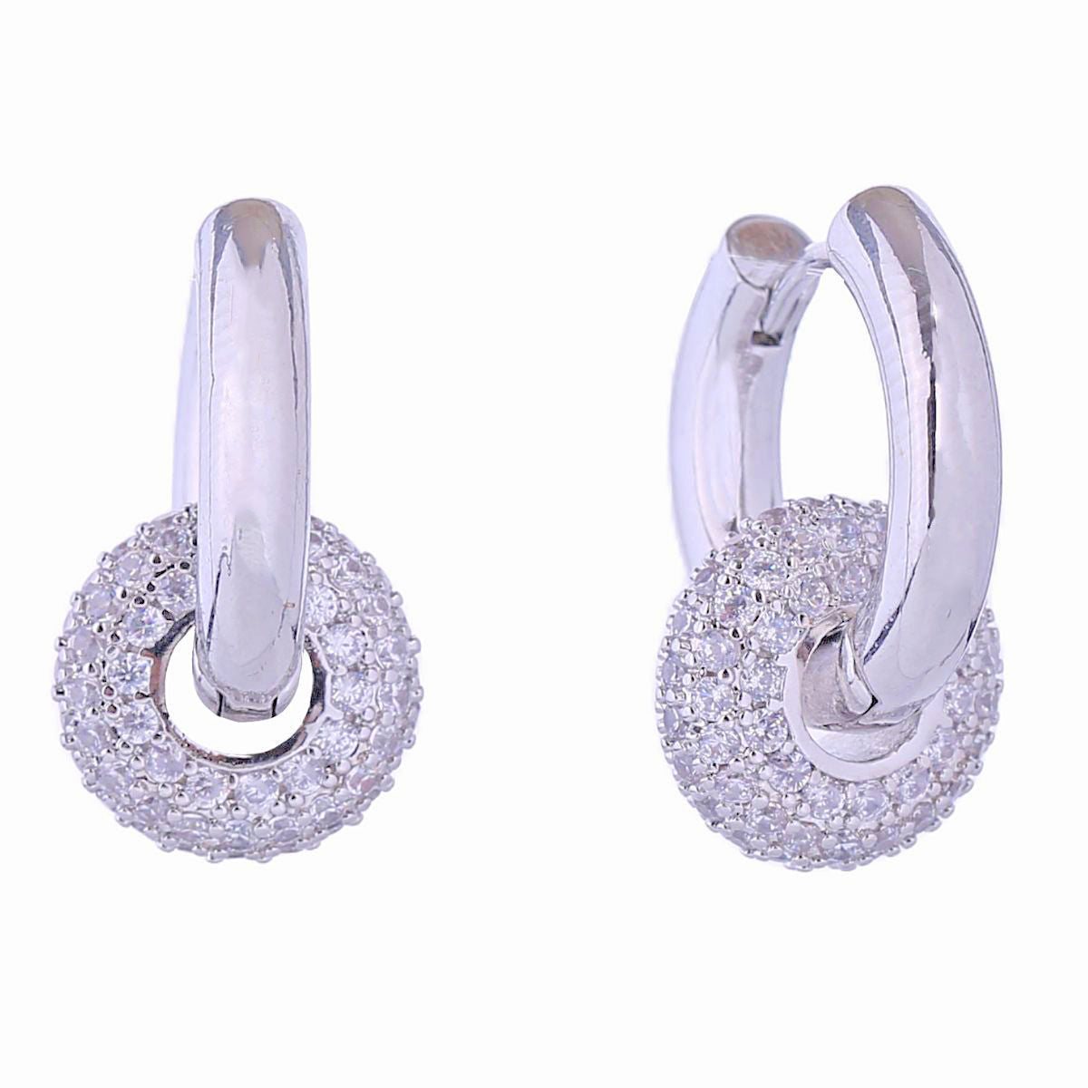Pave 14K White Gold Huggie Hoop Earrings Stylish Chic Jewelry
