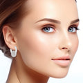 Pave 14K White Gold Huggie Hoop Earrings Stylish Chic Jewelry