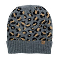 Cuff Beanie Gray Leopard Print Stylish Casual Knit Hat