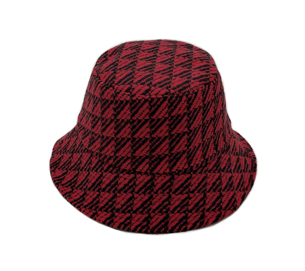 Bucket Hat with Red Geo Pattern Topstitch – Trendy Casual Accessory