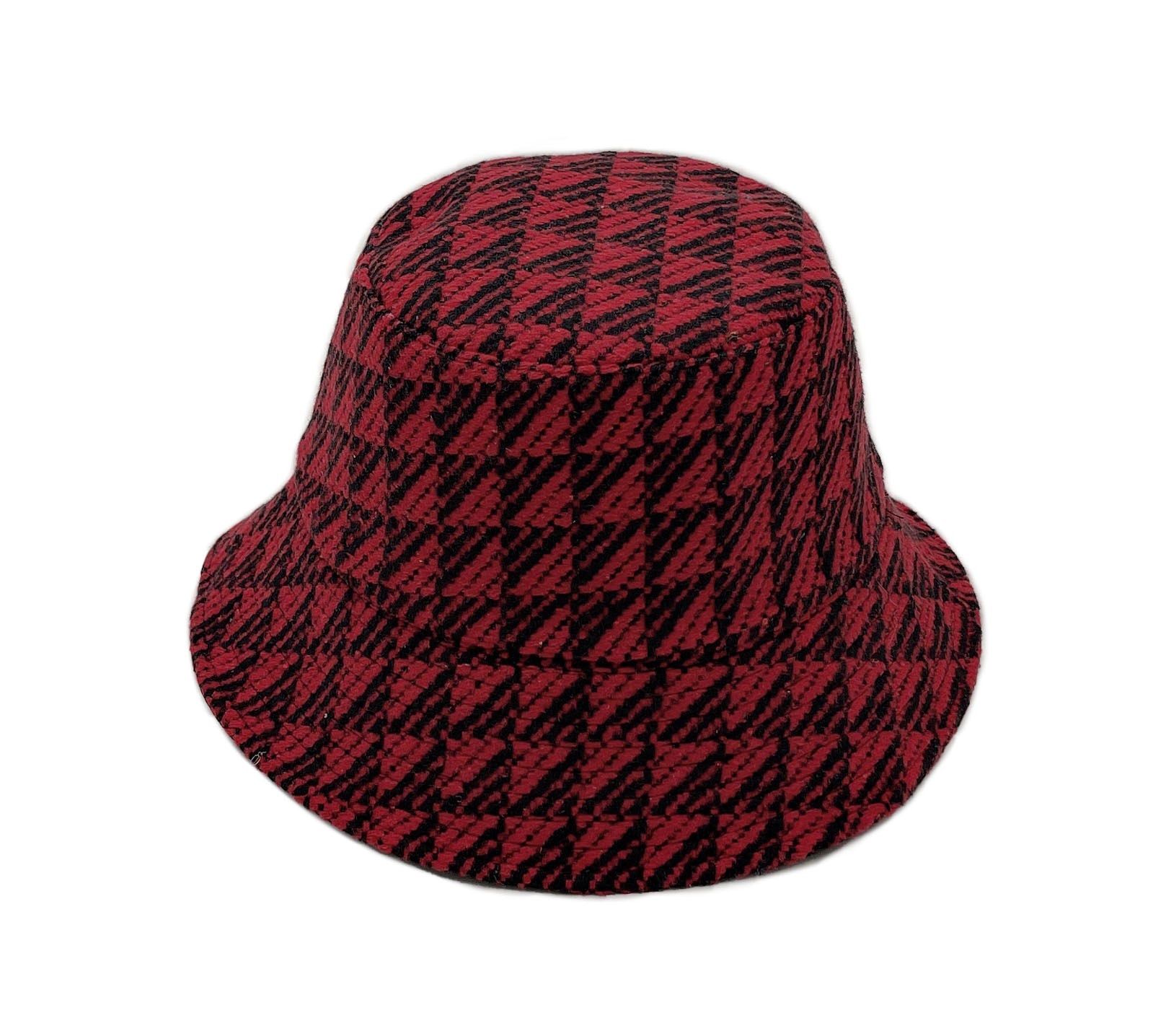 Bucket Hat with Red Geo Pattern Topstitch – Trendy Casual Accessory