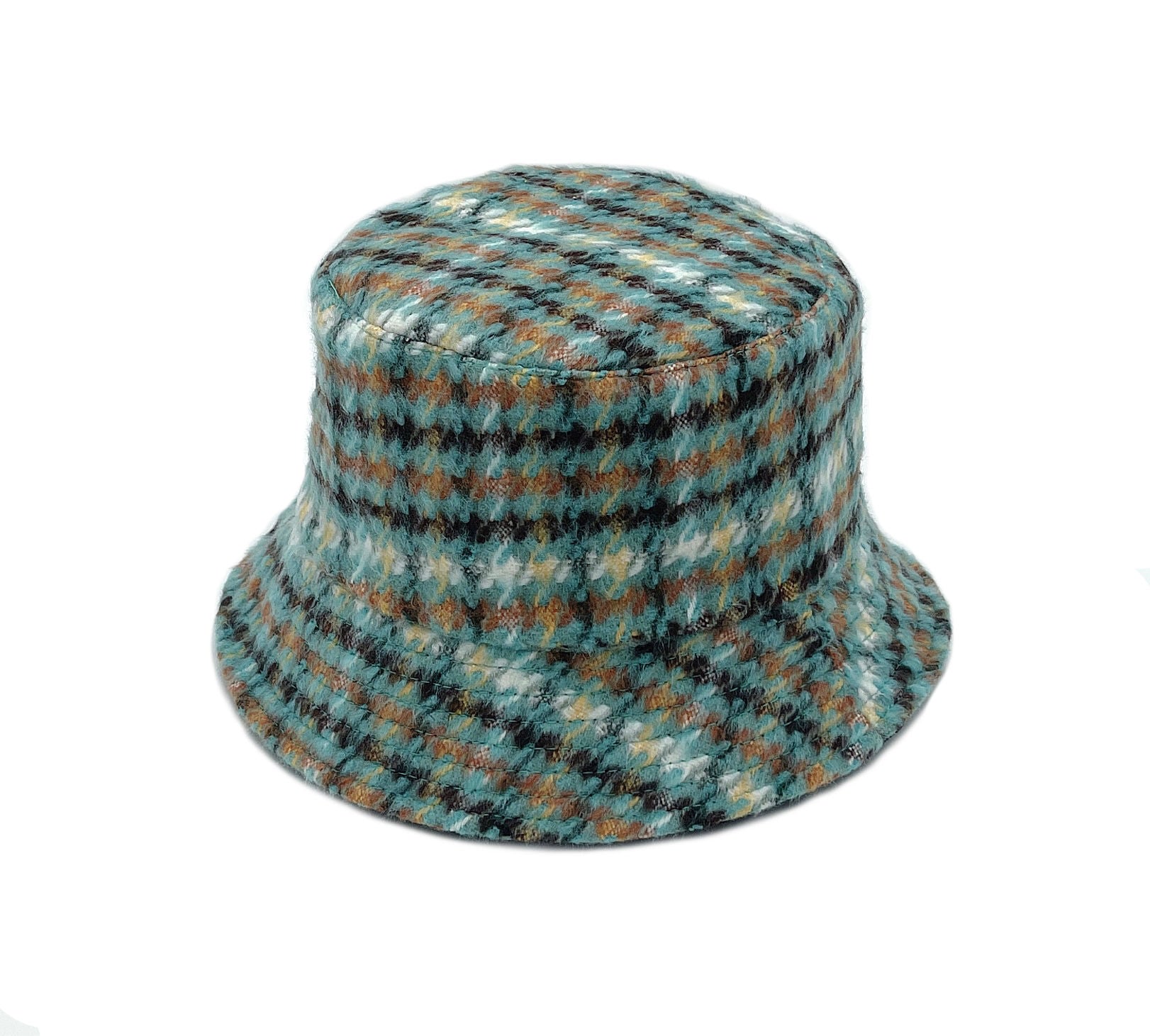 Bucket Hat Green Plaid Woolen Stylish Casual Fashion Accessory