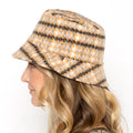 Woolen Bucket Hat Orange Plaid Stylish Casual Accessory
