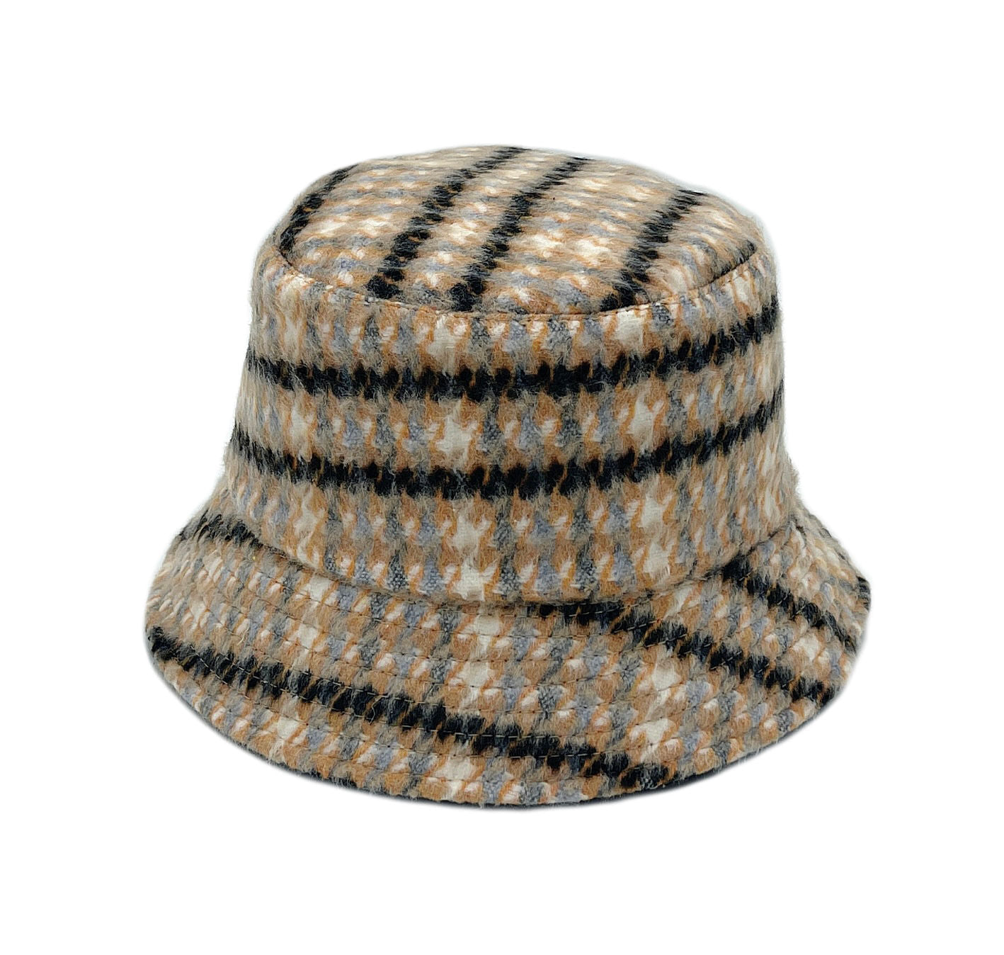 Woolen Bucket Hat Orange Plaid Stylish Casual Accessory