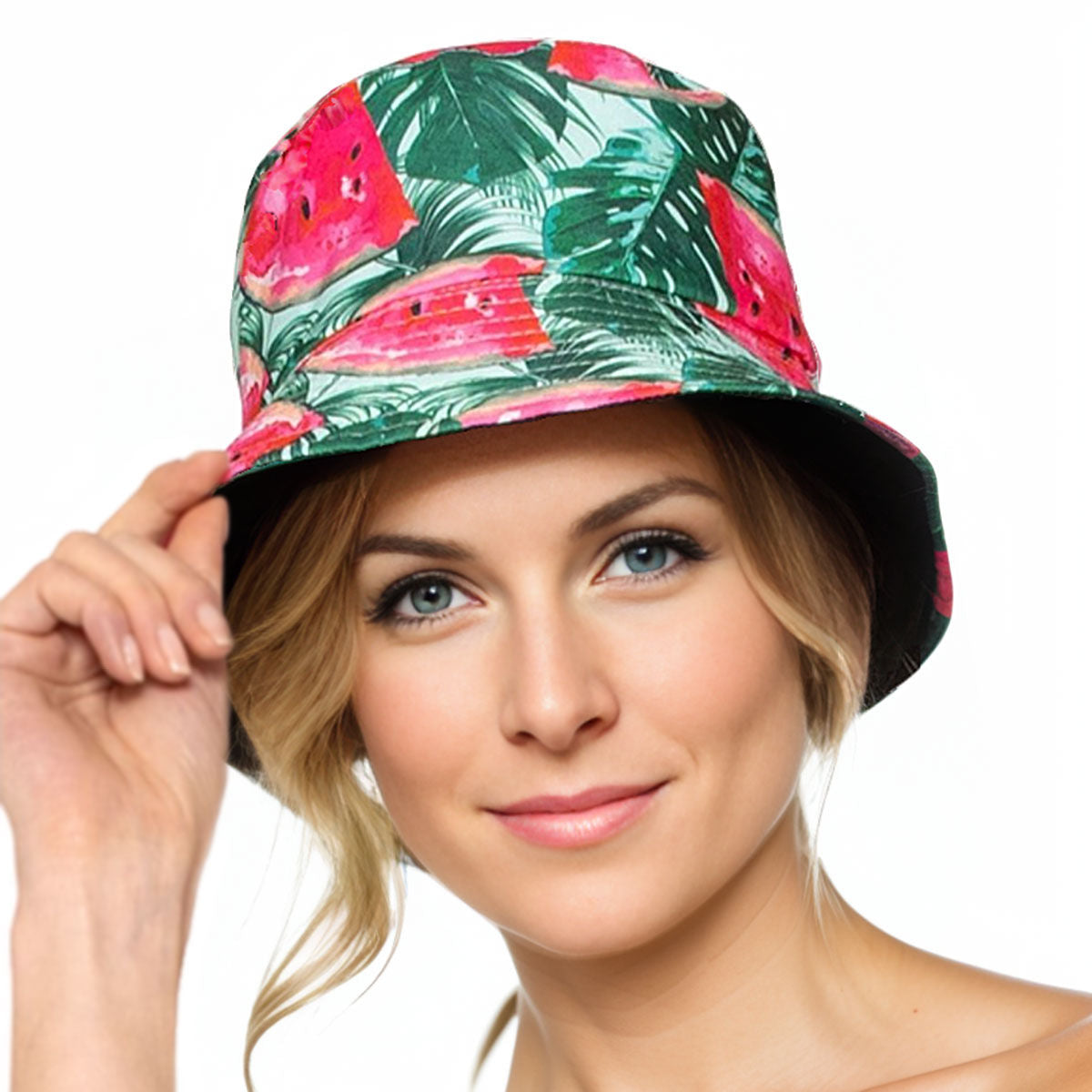 Reversible Bucket Hat Green Watermelon Trendy Casual Accessory