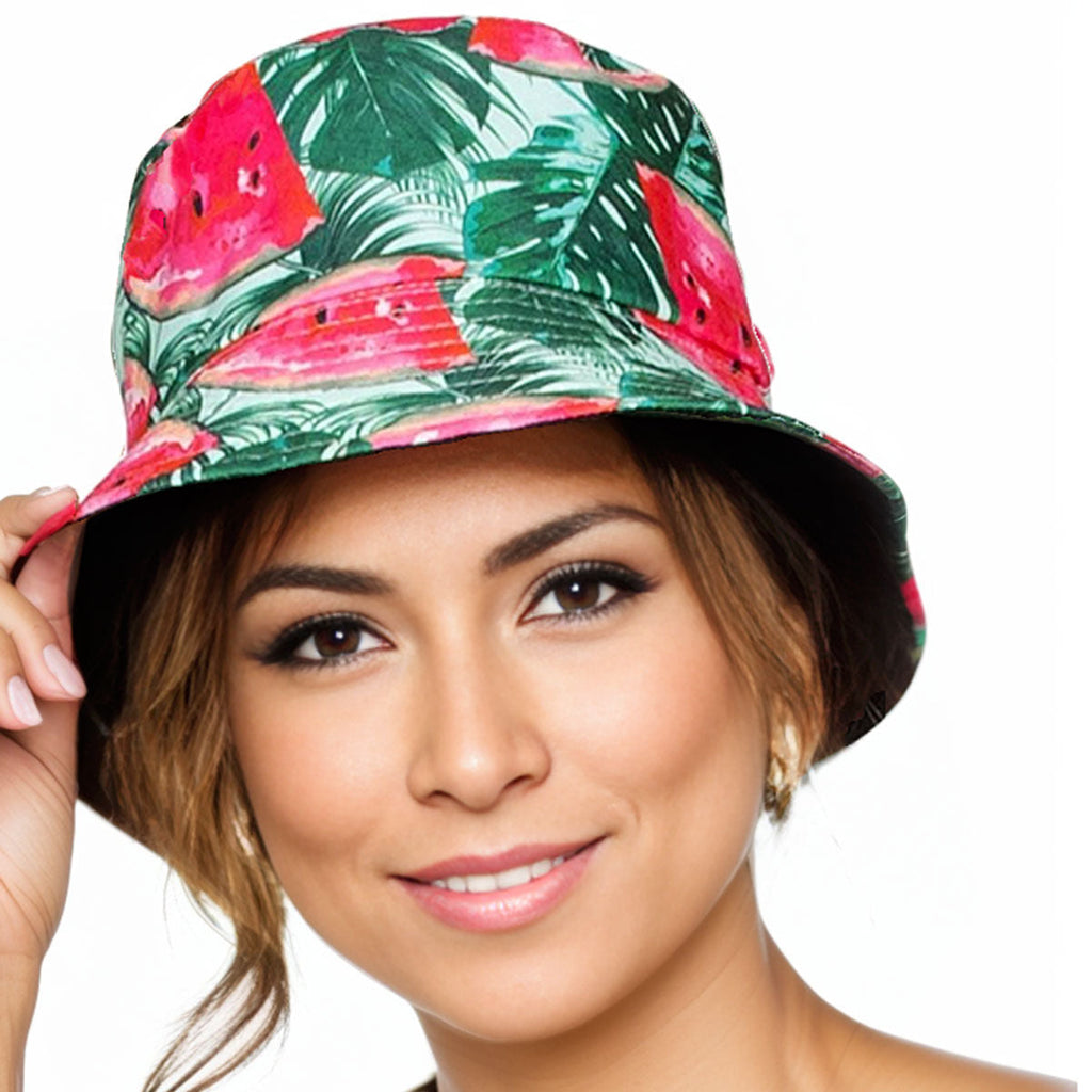 Reversible Bucket Hat Green Watermelon Trendy Casual Accessory