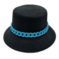 Bucket Hat with Blue Chain Detail – Trendy Casual Black Hat