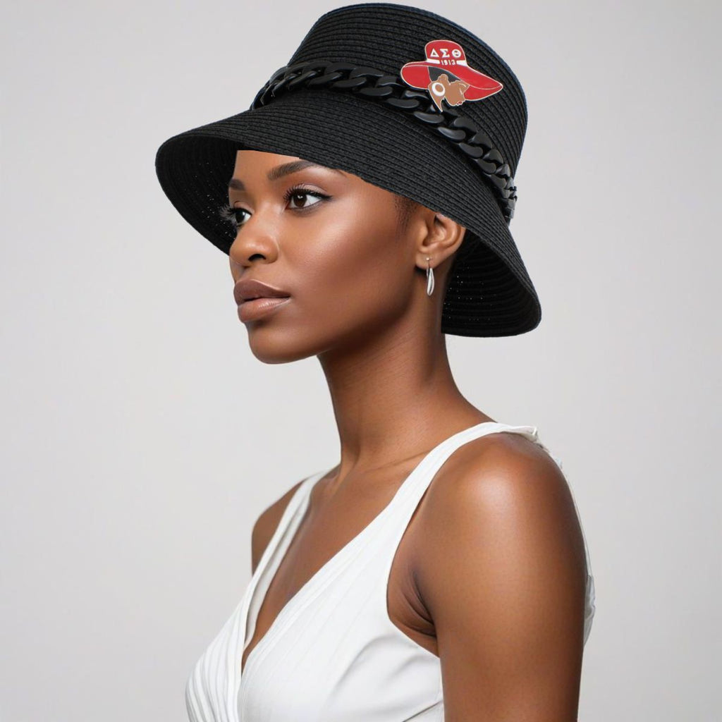 Bucket Hat Black with Chain Detail Trendy Casual Accessory