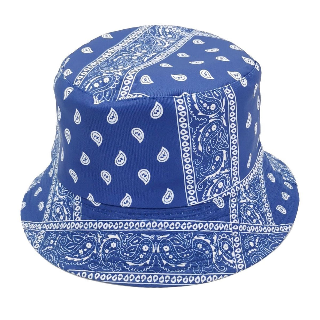 Reversible Bucket Hat Blue Bandana Trendy Casual Accessory